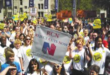 RCN nurses campaigning in defence of the NHS and for jobs for all nurses