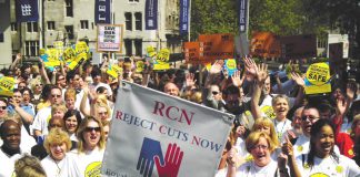 RCN nurses campaigning in defence of the NHS and for jobs for all nurses