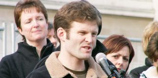 BEN GRIFFIN, an SAS trooper who refused to serve in Iraq addresses rally on the third anniversary of the attack on Iraq