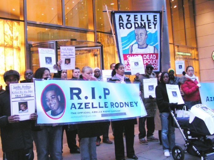 Azelle Rodney family and supporters demonstrating outside Independent Police Complaints Commission offices last December