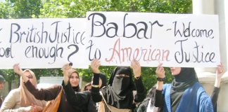 Supporters of Babar Ahmad outside the High Court on Tuesday