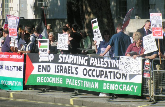 A section of the 400-strong picket of Downing Street against the Blair government’s refusal to condemn Israel for its attack on the Palestinian people