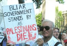 Demonstrators outside Downing Street on Wednesday night condemned Blair’s silence over the Israeli bombardment of Gaza