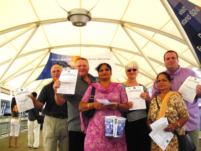 Amicus and TGWU members campaigning to defend jobs at Peugeot’s Ryton plant were joined by Gate Gourmet locked-out workers outside the International Motor Show in east London