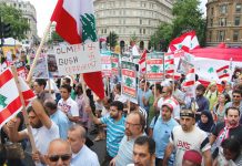 Marchers in London last Saturday condemned US-backed Israeli terror bombing