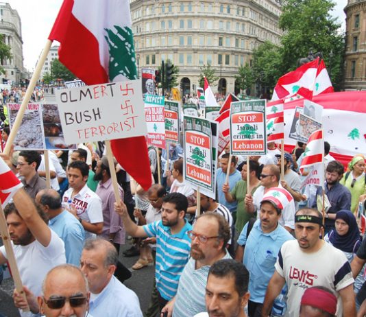 Marchers in London last Saturday condemned US-backed Israeli terror bombing