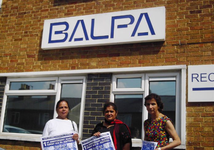 Gate Gourmet locked-out workers outside BALPA offices yesterday campaigning for their first anniversary rally