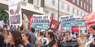 Over 100,000 workers and youth demanded ‘Hands off the Lebanon’ on a march in London last Saturday