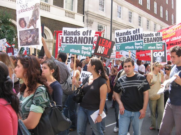 Over 100,000 workers and youth demanded ‘Hands off the Lebanon’ on a march in London last Saturday