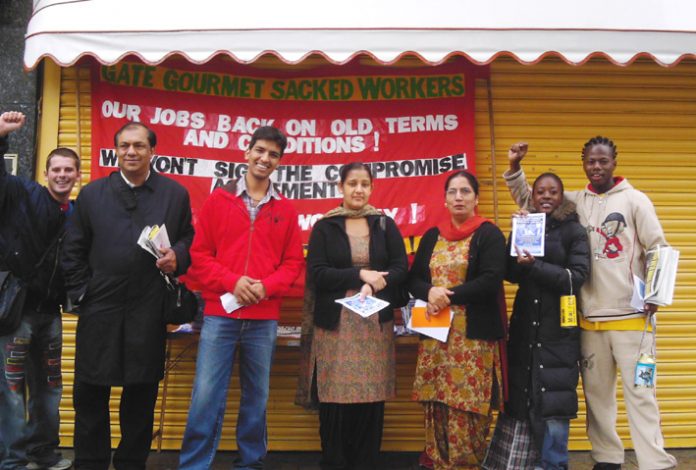 The Gate Gourmet locked-out workers campaign team in Southall High Street yesterday