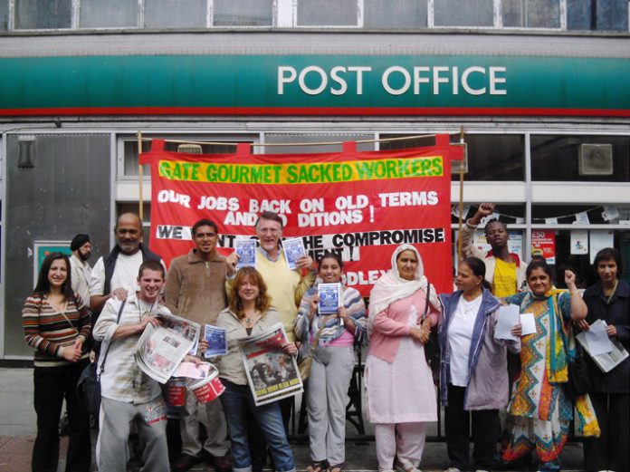 Gate Gourmet locked-out workers and supporters campaigning for their march and rally on Southall High Street yesterday