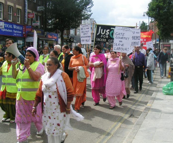 Gate Gourmet locked out workers leading yesterday’s 600-strong 1st Anniversary march through Southall