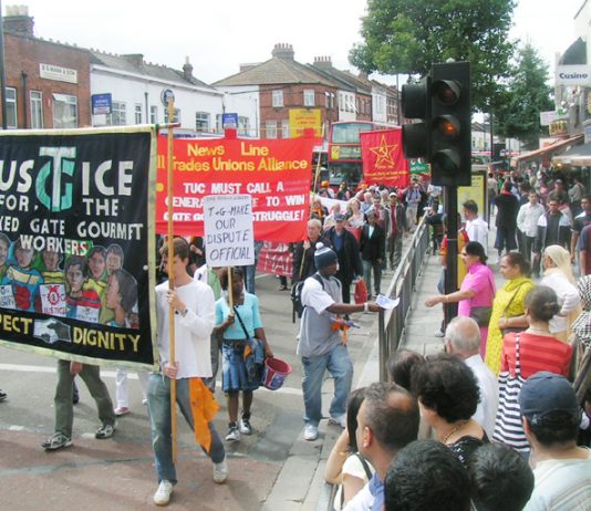 The 600-strong Anniversary march of the locked-out Gate Gourmet workers won a big response as it went through the busy Southall Broadway