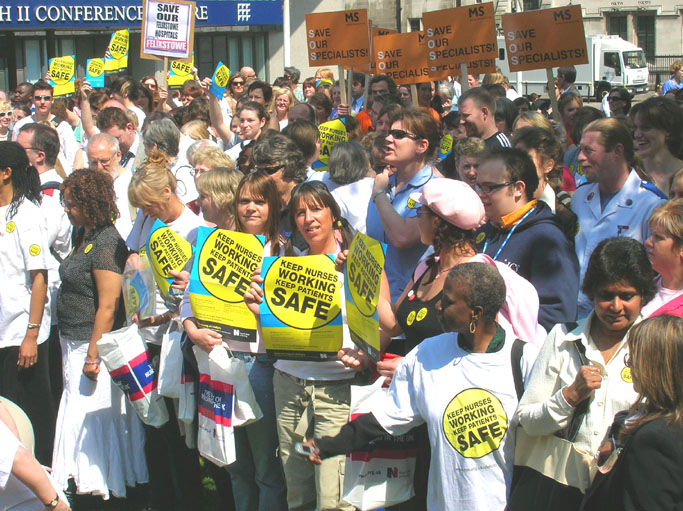 Mass rally of Royal College of Nursing members in central London on May 11 against cuts in the NHS