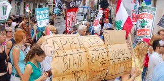 Demonstrators against the war on Lebanon condemn Blair and Beckett for supporting Israel’s ‘blitzkrieg’