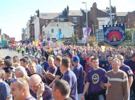A section of the 7,000-strong march makes its way through Liverpool last Friday