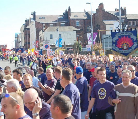 A section of the 7,000-strong march makes its way through Liverpool last Friday