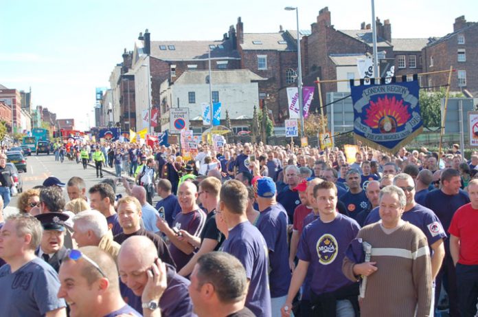 A section of the 7,000-strong march makes its way through Liverpool last Friday