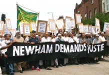 Residents of Newham take to the streets to condemn the police shooting of Muhammad Abdul Kahar during an assault on the family home in the early hours of June 2 this year