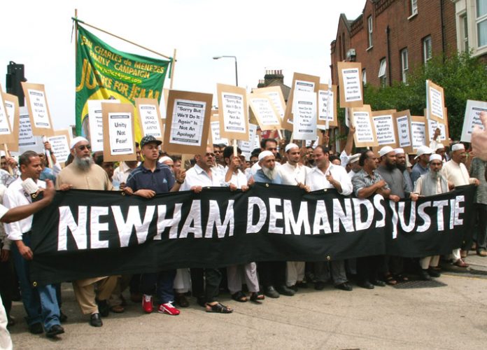 Residents of Newham take to the streets to condemn the police shooting of Muhammad Abdul Kahar during an assault on the family home in the early hours of June 2 this year