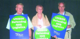 Part of the picket line at NHS Logistics at Bury St Edmunds late Thursday evening