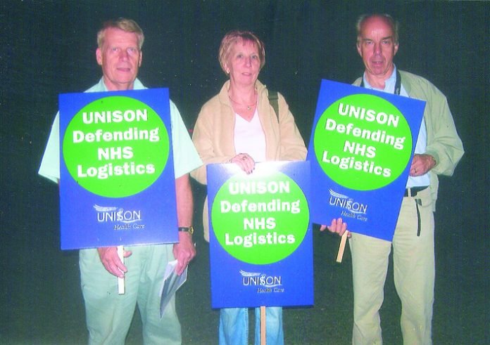 Part of the picket line at NHS Logistics at Bury St Edmunds late Thursday evening