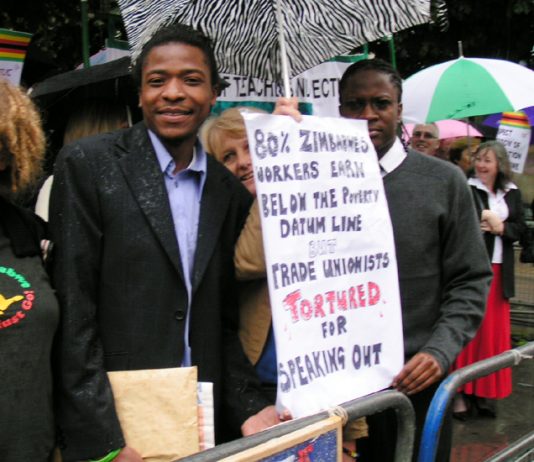 Up to 200 people took part in yesterday’s picket of the Zimbabwe embassy despite rain