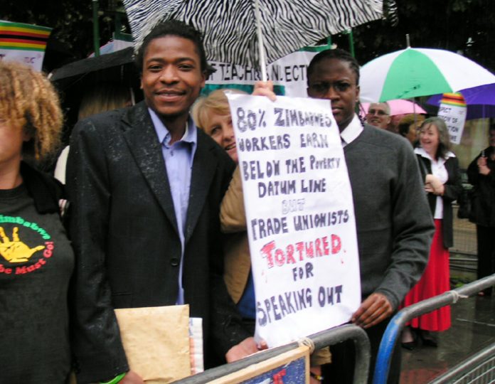 Up to 200 people took part in yesterday’s picket of the Zimbabwe embassy despite rain