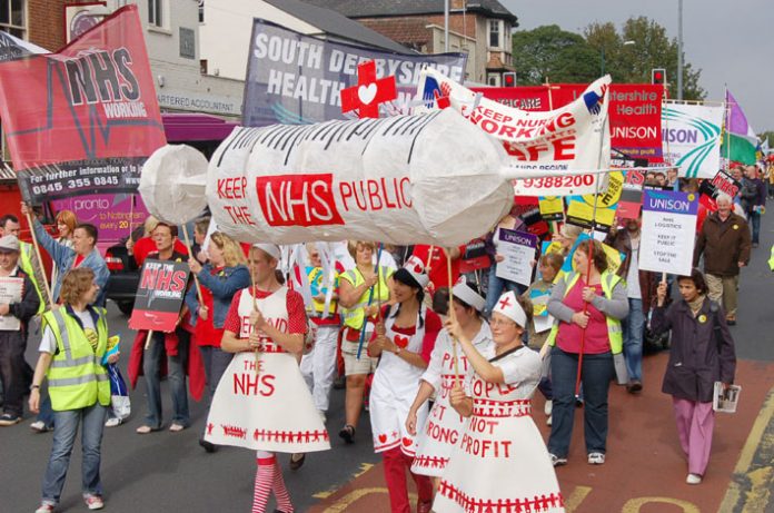 The front of the 5,000-strong march to defend the NHS setting off through Nottingham last Saturday