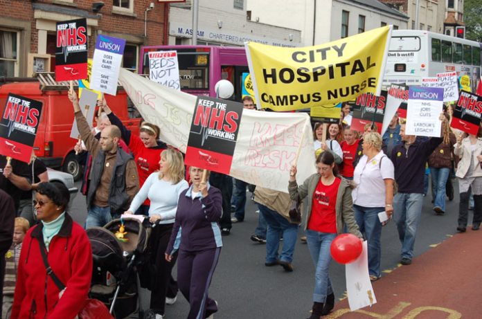 Part of the 5,000-strong lively demonstration in Nottingham last Saturday demanding national trade union action to defend the NHS