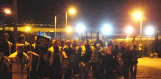A well supported picket line outside the Maidstone NHS Logistics depot on Tuesday evening