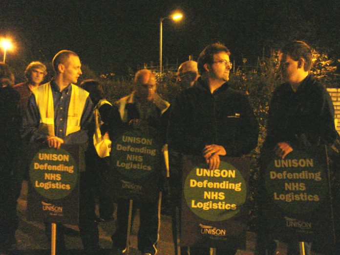 Striking NHS Logistics workers on the picket line in Maidstone on Tuesday night