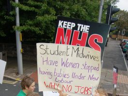 Student midwives marching in Nottingham last Saturday – angry that in spite of their skills they cannot get a job