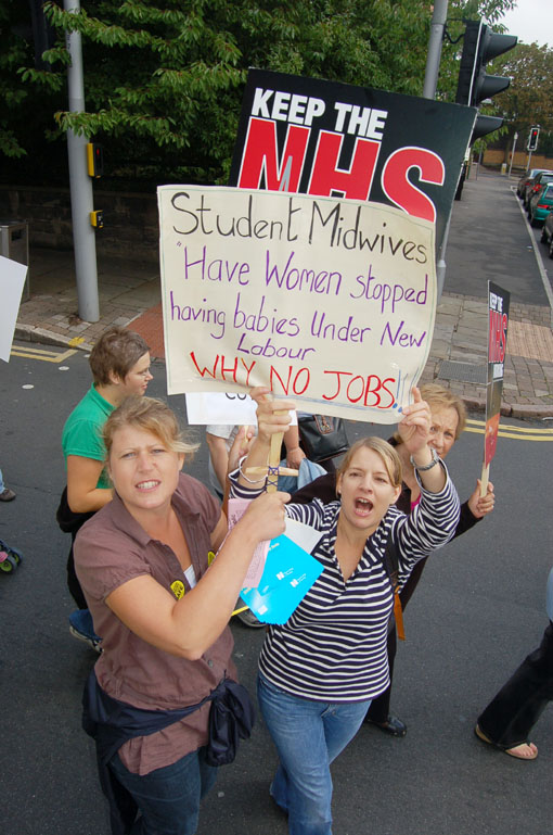 Student midwives marching in Nottingham last Saturday – angry that in spite of their skills they cannot get a job