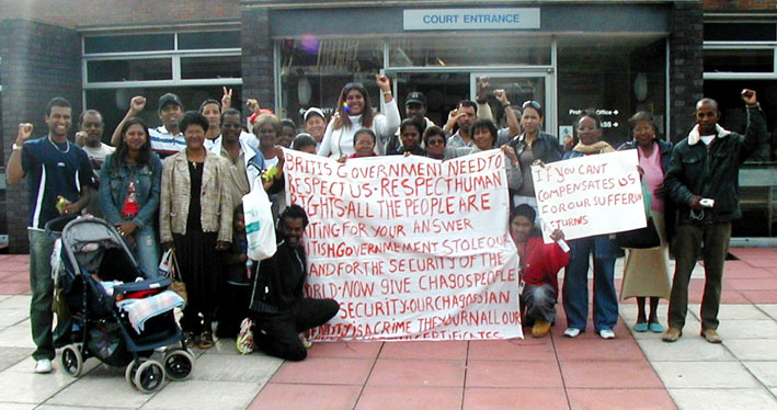 Chagos Islanders outside the Horsham County Court on Wednesday morning