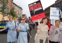 Nurses marching in Nottingham last month against cuts and sackings in the NHS