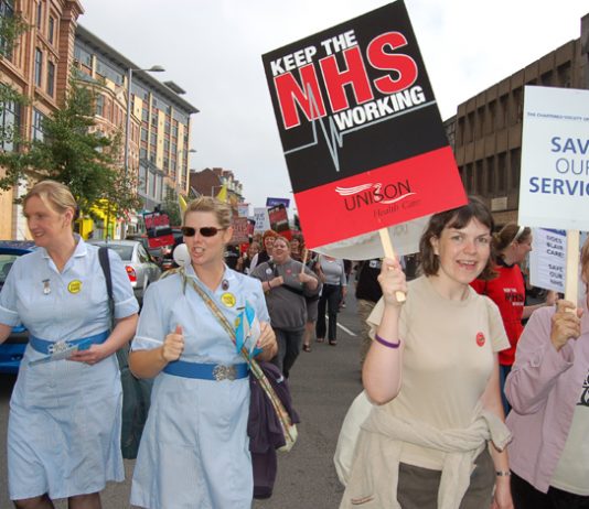 Nurses marching in Nottingham last month against cuts and sackings in the NHS