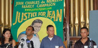 ALEX PEREIRA (second from right) addressing a de Menezes family press conference in July this year
