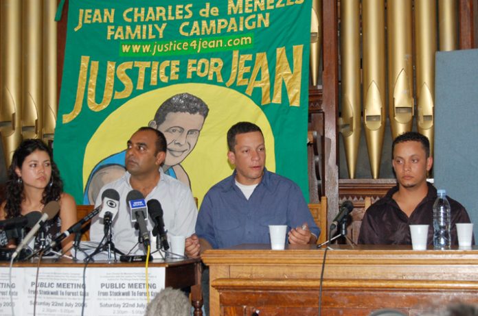 ALEX PEREIRA (second from right) addressing a de Menezes family press conference in July this year