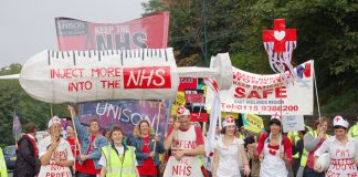 The front of the 5,000-strong march on September 23 in Nottingham to defend the NHS