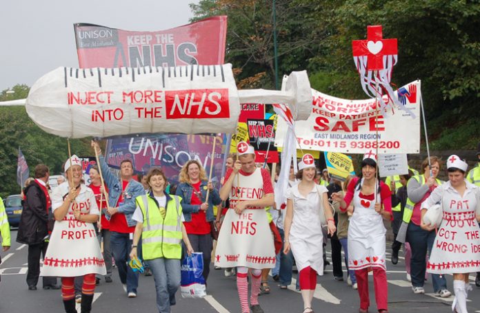 The front of the 5,000-strong march on September 23 in Nottingham to defend the NHS