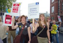NHS trade unionists on the 5,000-strong march through Nottingham on September 23rd against hospital cuts and closures