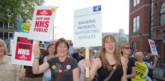 NHS trade unionists on the 5,000-strong march through Nottingham on September 23rd against hospital cuts and closures