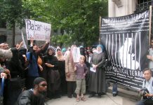 Supporters of Babar Ahmad outside the High Court in London fighting his extradition to the US. They fear Babar could end up in Guantánamo Bay