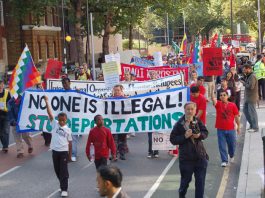 The front of Saturday’s 500-strong March for Migrant Workers