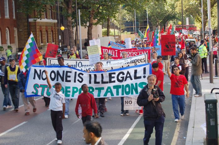 The front of Saturday’s 500-strong March for Migrant Workers