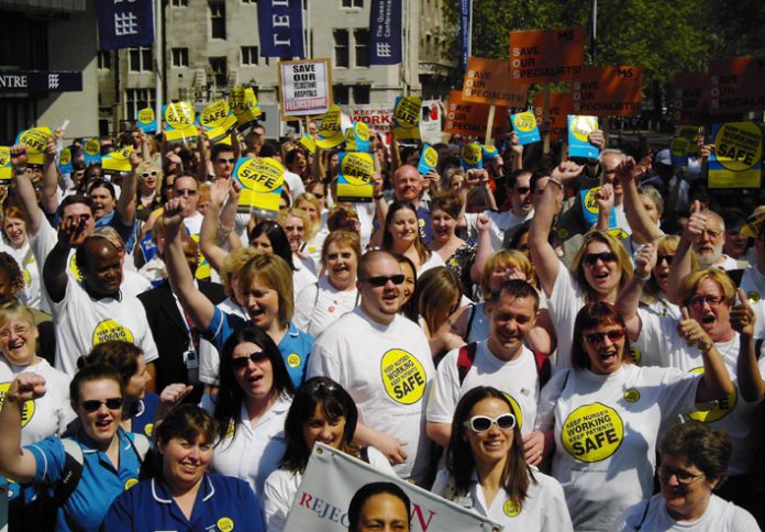 RCN members rally in central London on June 11 when they launched their ‘Keep Nurses Working Keep Patents Safe’ campaign