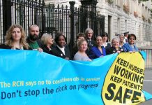 A delegation of nurses and representatives of patient charities outside Downing Street yesterday