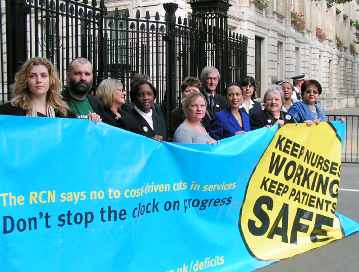 A delegation of nurses and representatives of patient charities outside Downing Street yesterday
