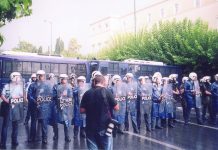 Greek police. There have been a number ov violent police attacks on the teachers
